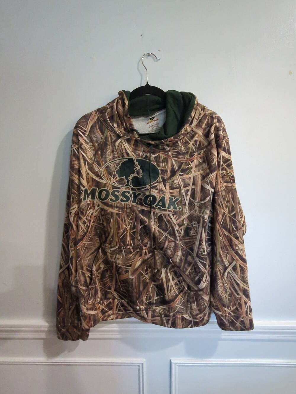 Mossy Oak Camouflage Grass Print Pullover Hoodie Sweatshirt Green L